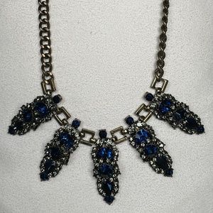 Statement Necklace Blue and Grey Rhinestones